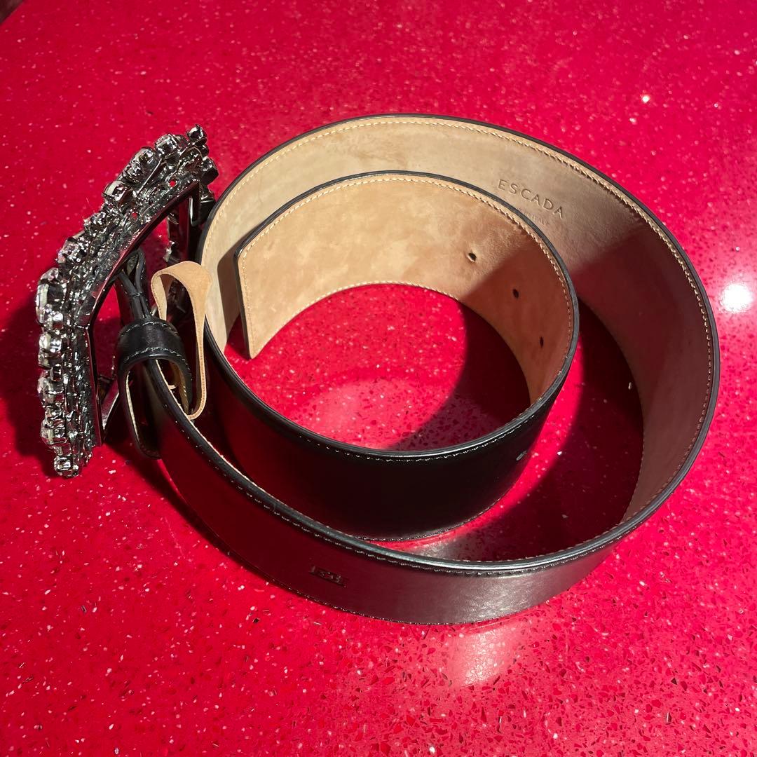 ESCADA クリスタル装飾 ブラックレザーベルト