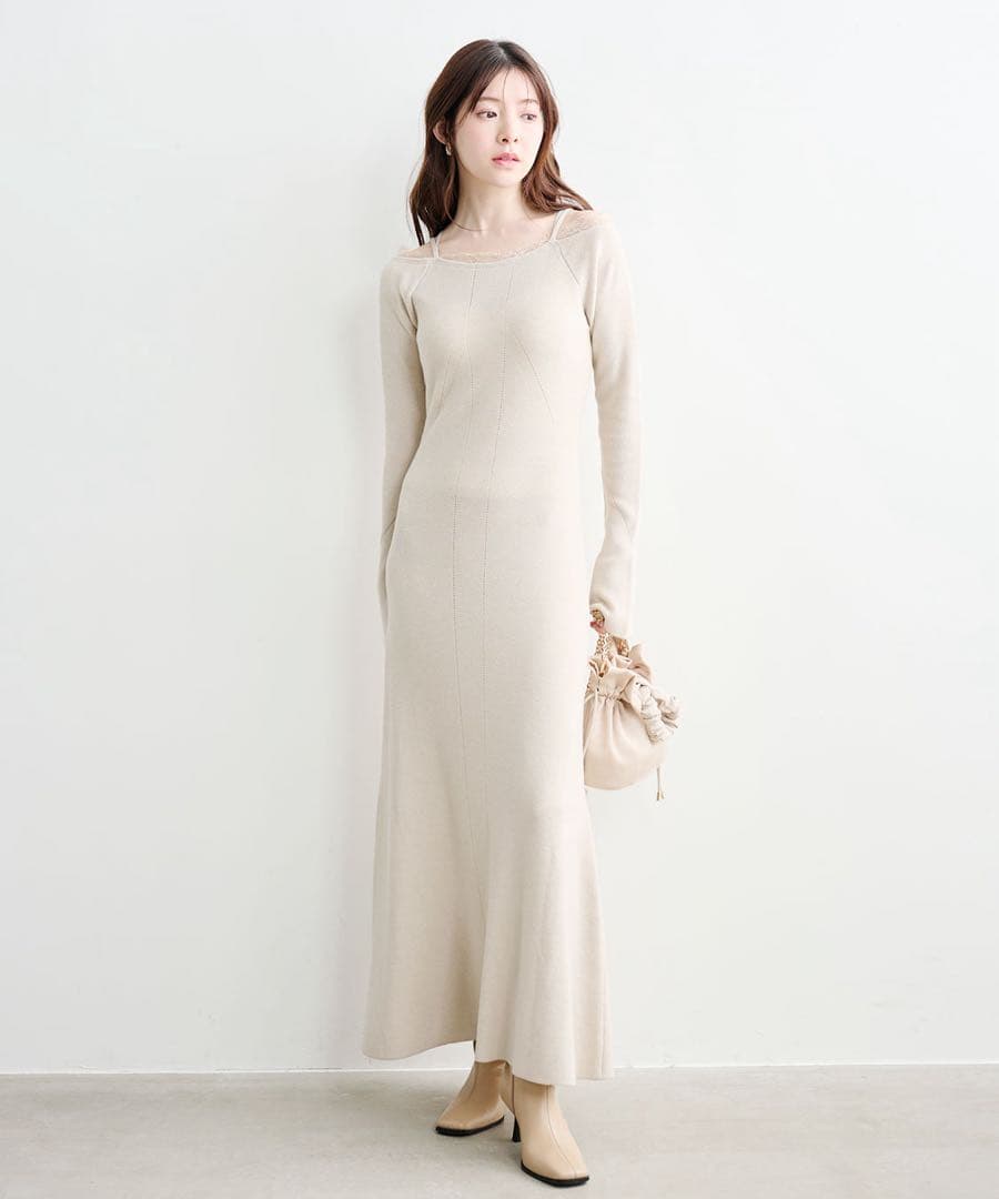 COCODEAL レースディティールオフショルニットワンピース（新品タグ付き）