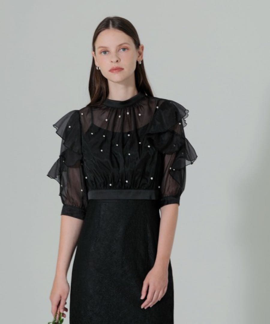 Leja2WAYパール付きシアーレースバックリボンボレロスリットキャミワンピース