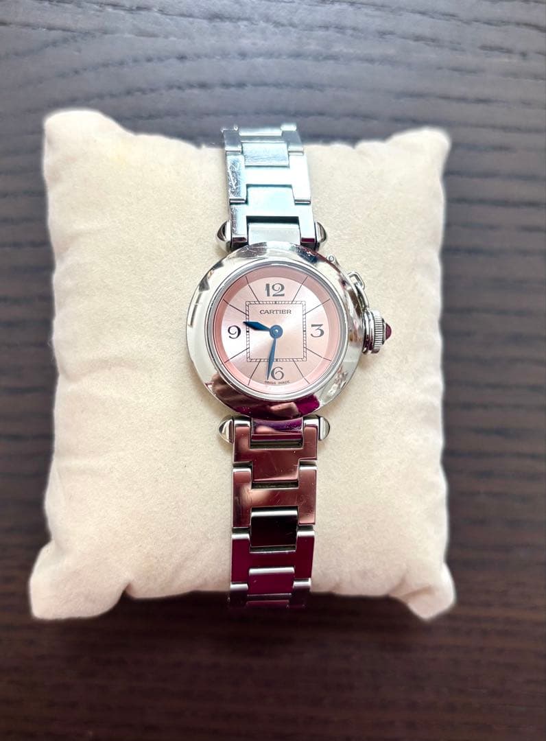 【美品・OH済、電池交換済】カルティエ ミスパシャ ピンク文字盤