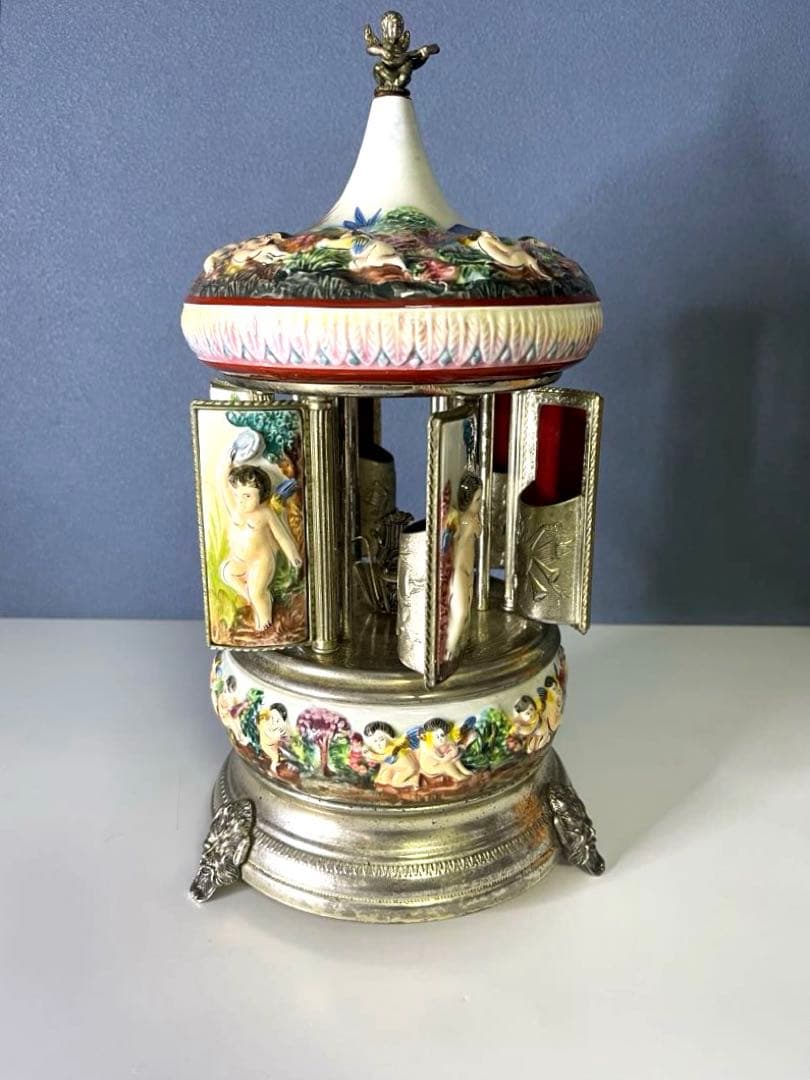 『REUGE』リュージュ　陶器製カラクリ オルゴール　葉巻入れ　アンティーク