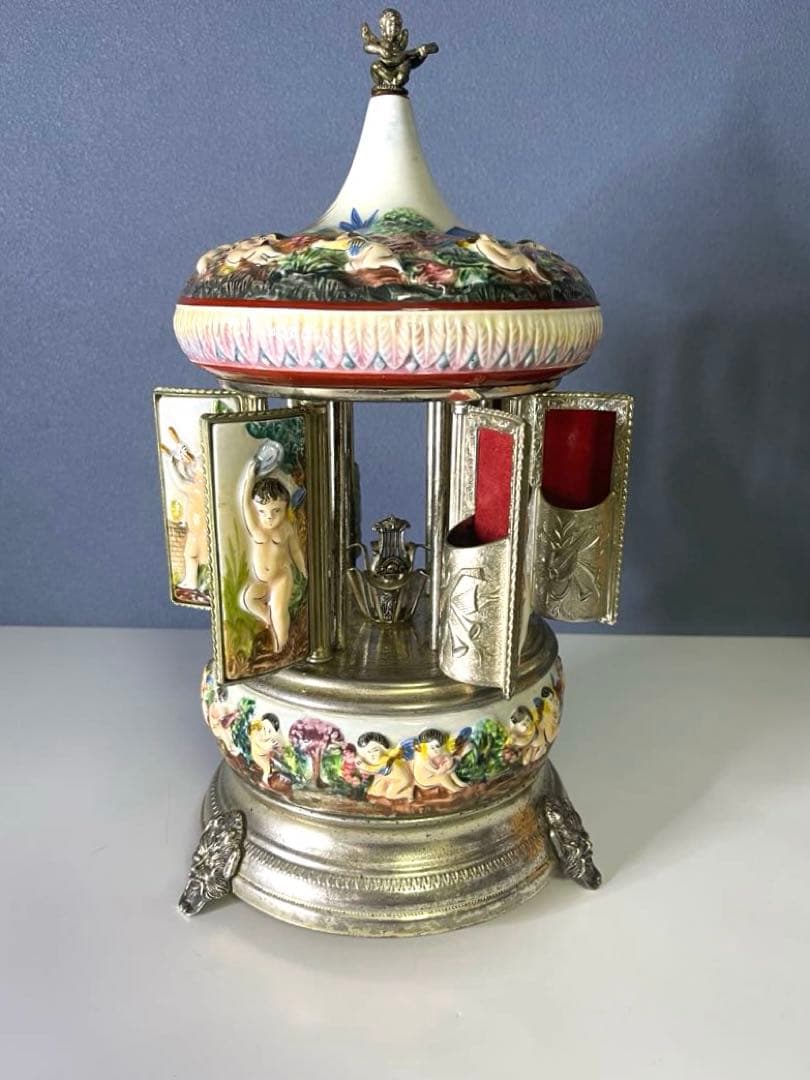 『REUGE』リュージュ　陶器製カラクリ オルゴール　葉巻入れ　アンティーク