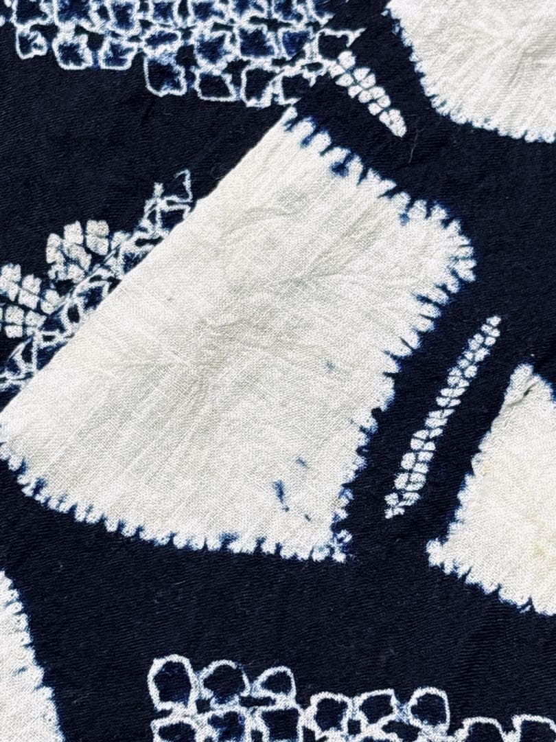 A53有松鳴海絞り 浴衣 花 綿　紺青