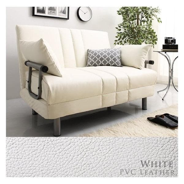 ② 120cm幅◆3WAY ハイバック ソファベッド モダン セミダブル 白