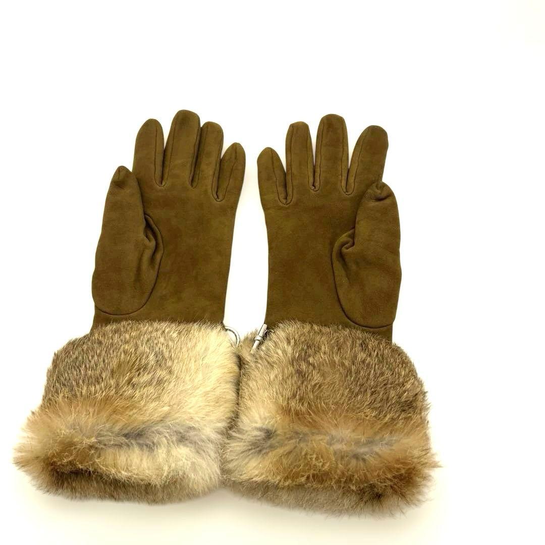 エルメス 手袋 グローブ スエード ブラウン系　シルバー金具 レディース