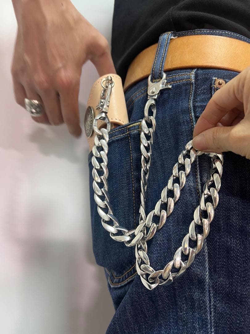 ★QBKA　ウォレットチェーン　ウォレット用プレーン　シルバーチェーン