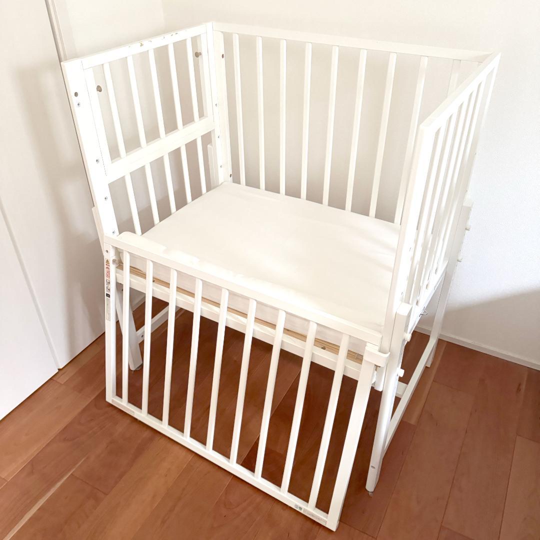 そいねーる ミニ ベビーベッド ホワイト & 専用マット・シーツ付き