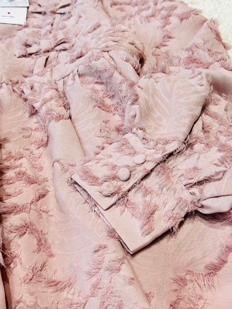 【新品タグ付】merry jenny リボンフリンジジャガードチュニック ピンク