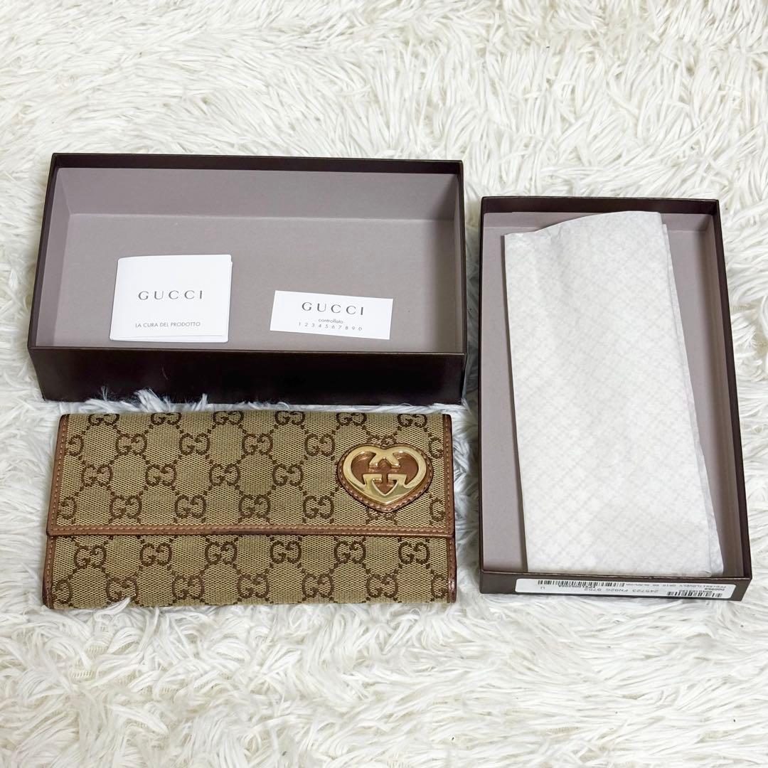 GUCCI グッチ 長財布 Wホック ラブリーハート　GGキャンバス　箱付き