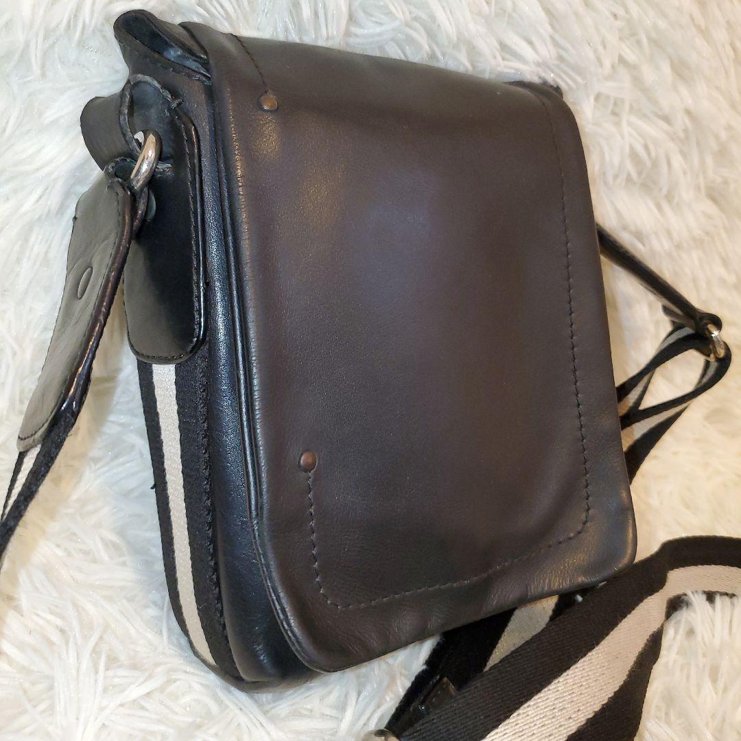 ⭐美品⭐BALLY ミニ メッセンジャーバッグ レザー 黒 ストライプ