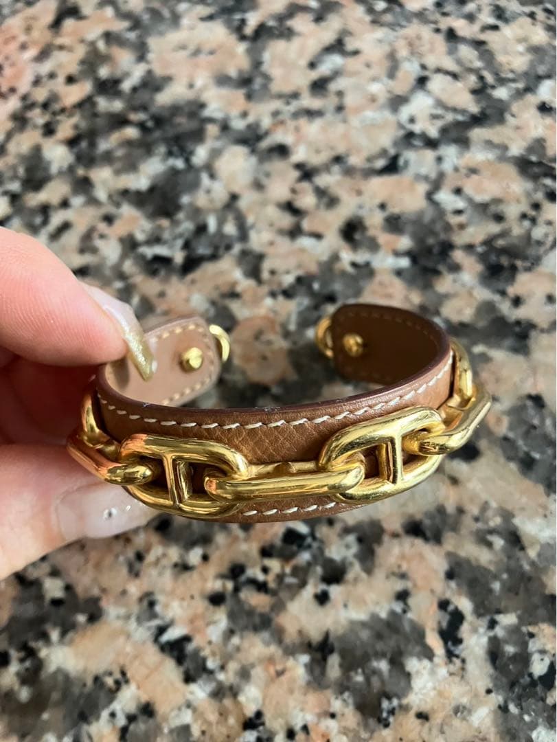 HERMES ブレスレット シェーヌダンクル バングル ブラウン×ゴールド金具