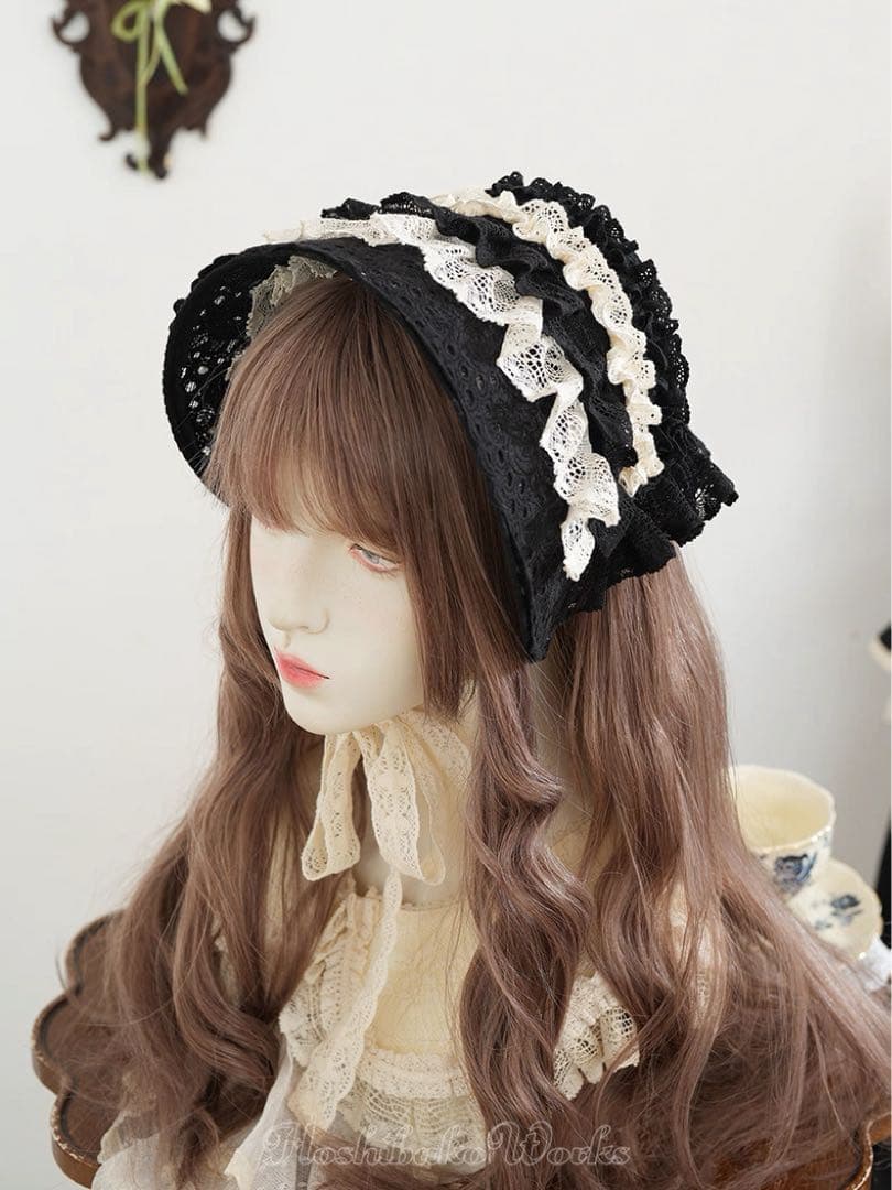 星箱works サマーピクニック 2wayボンネット 黒x 生成　美品