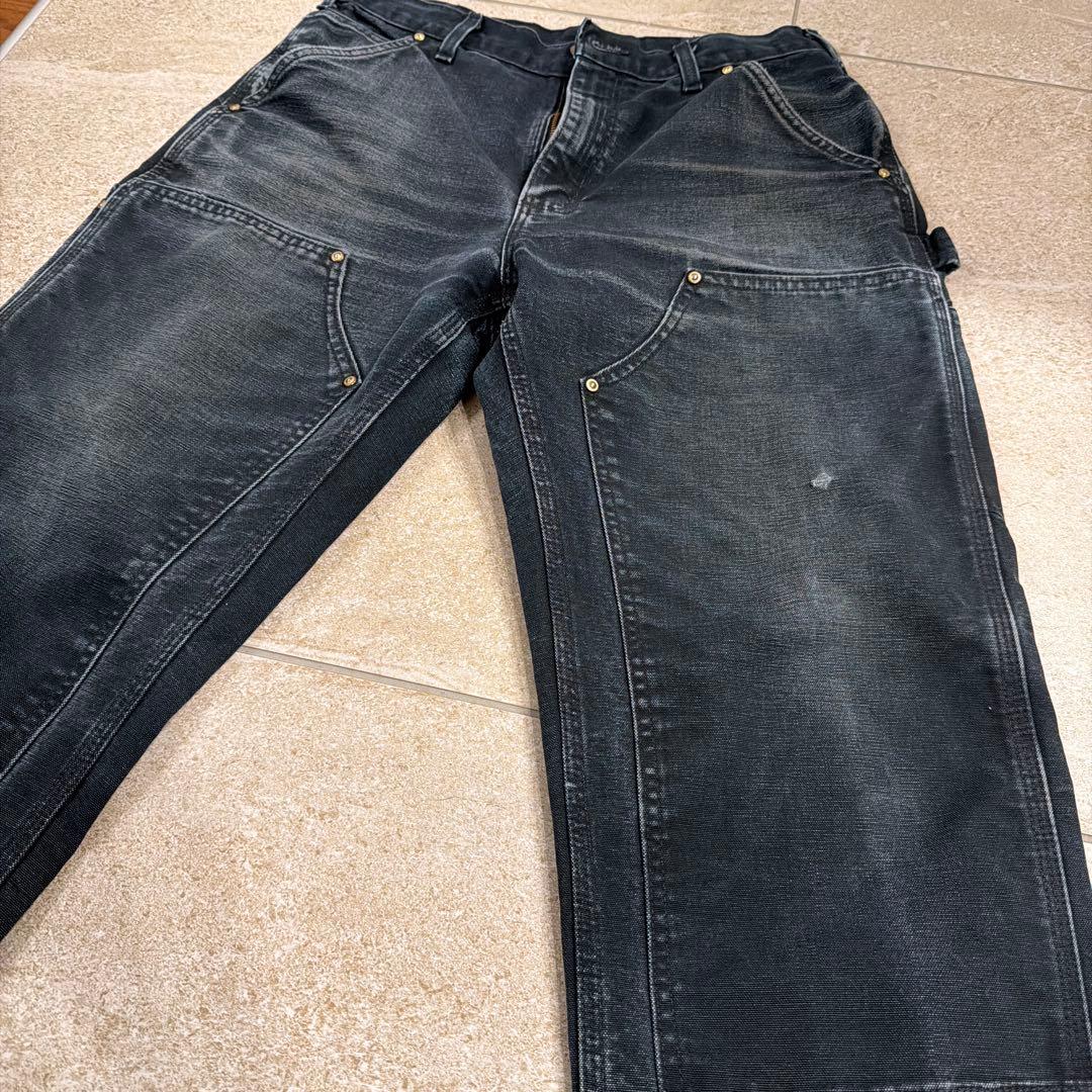 USA製 ブラック carhartt ダブルニーペインターパンツ 良フェード