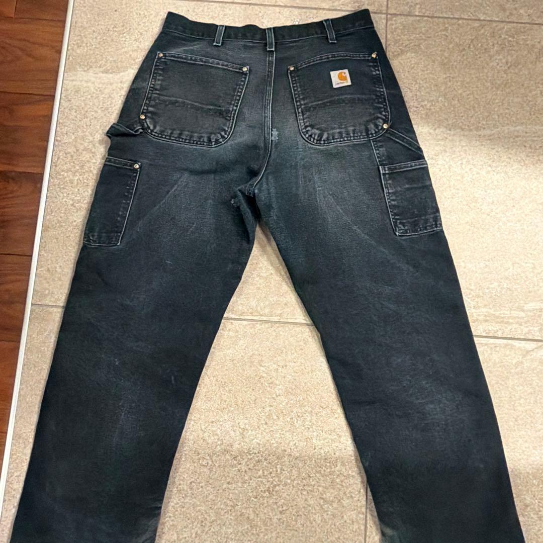 USA製 ブラック carhartt ダブルニーペインターパンツ 良フェード