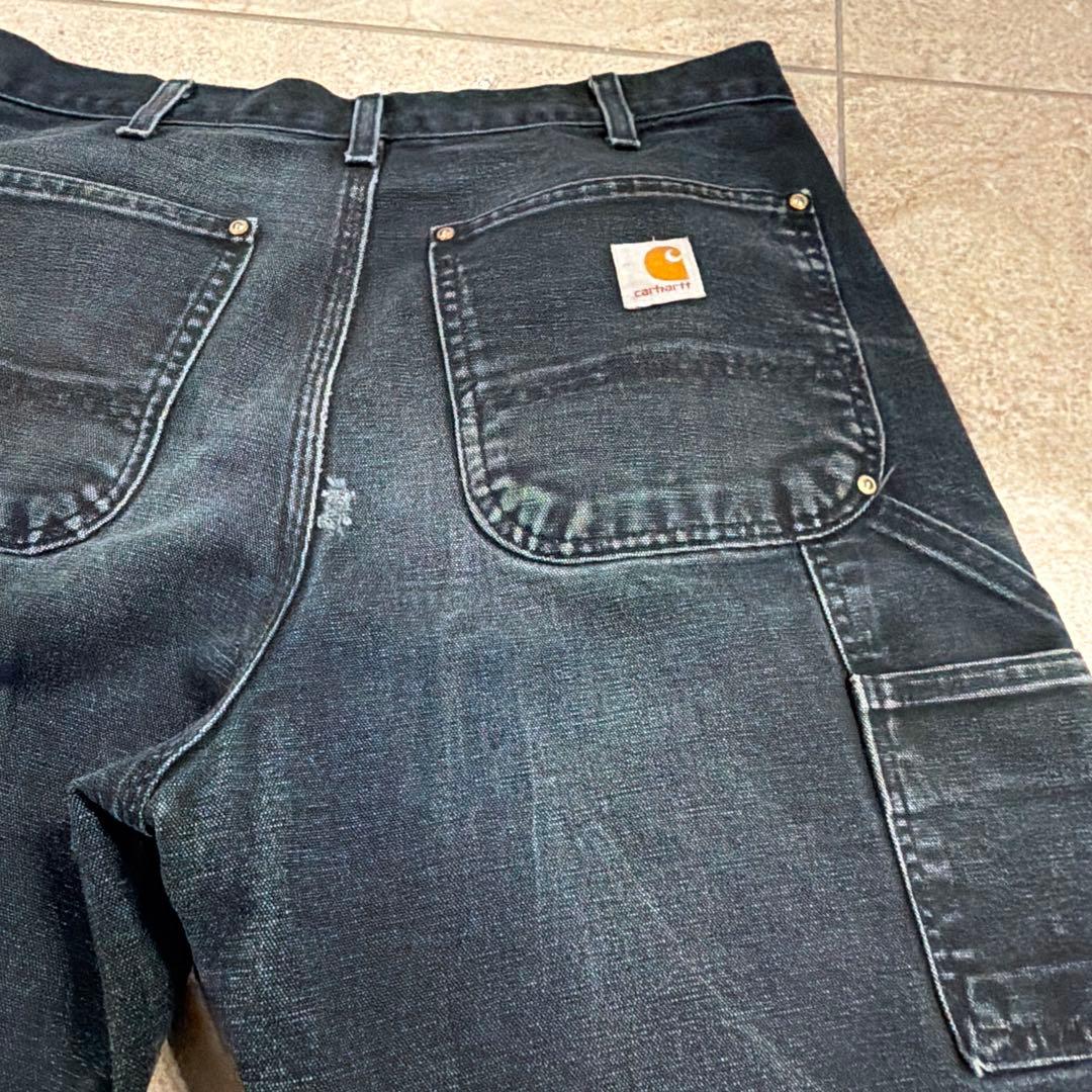 USA製 ブラック carhartt ダブルニーペインターパンツ 良フェード
