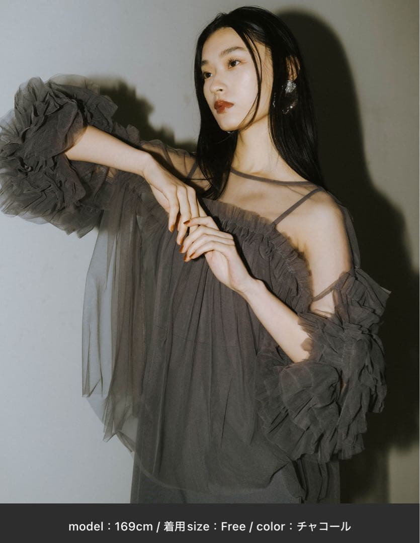ANDRESD デコラティブチュールトップス チャコール（キャミワンピース付き）