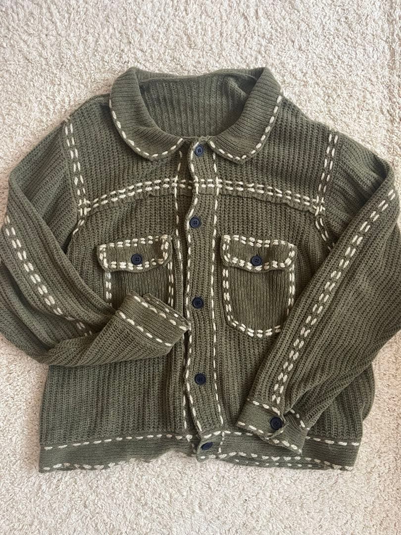 phingerin カーディガン　カーキ　ニット