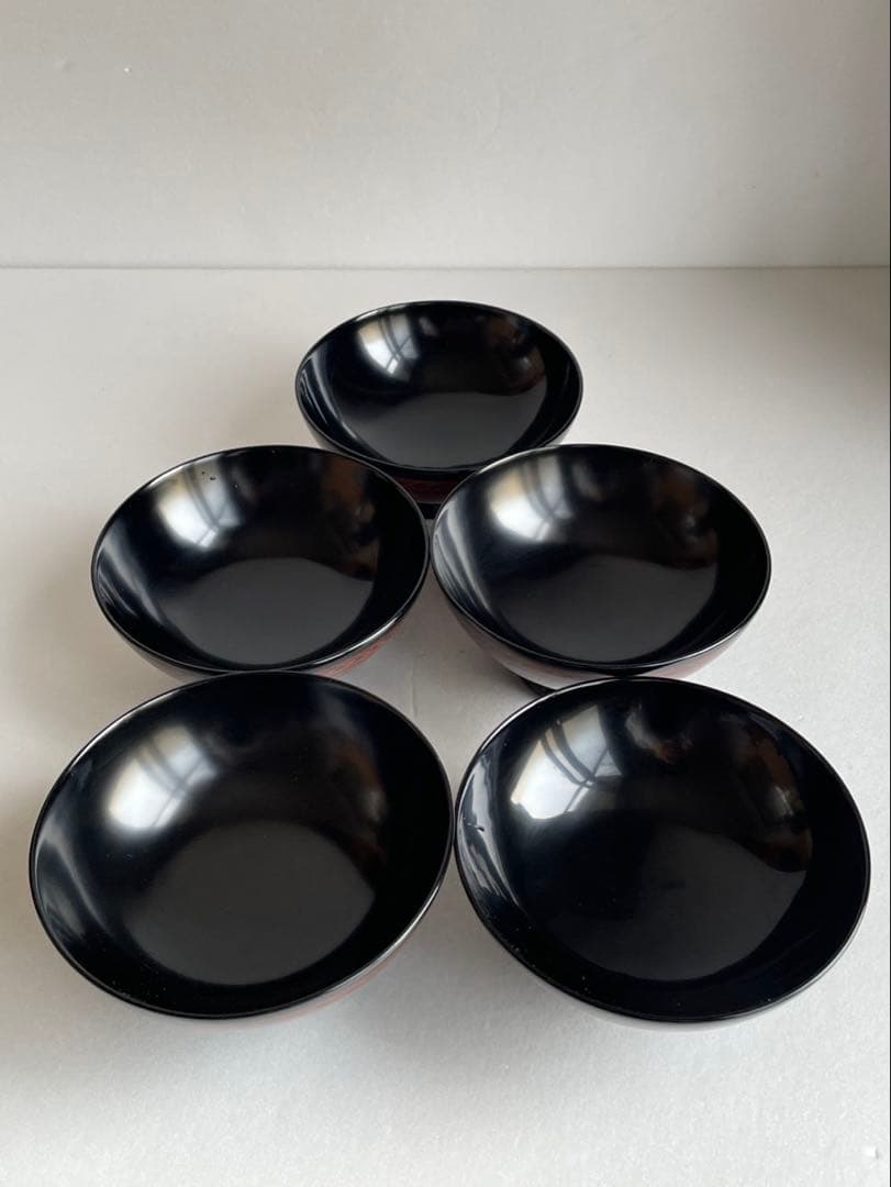 ②木製漆器　讃岐彫　昇斎作　蒟醤　吸物椀5客　　　　蓋付き椀　お椀