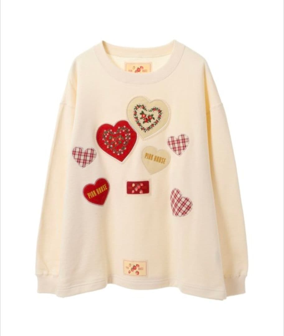 Rambling hearts 刺繍ハートワッペン付きトレーナー