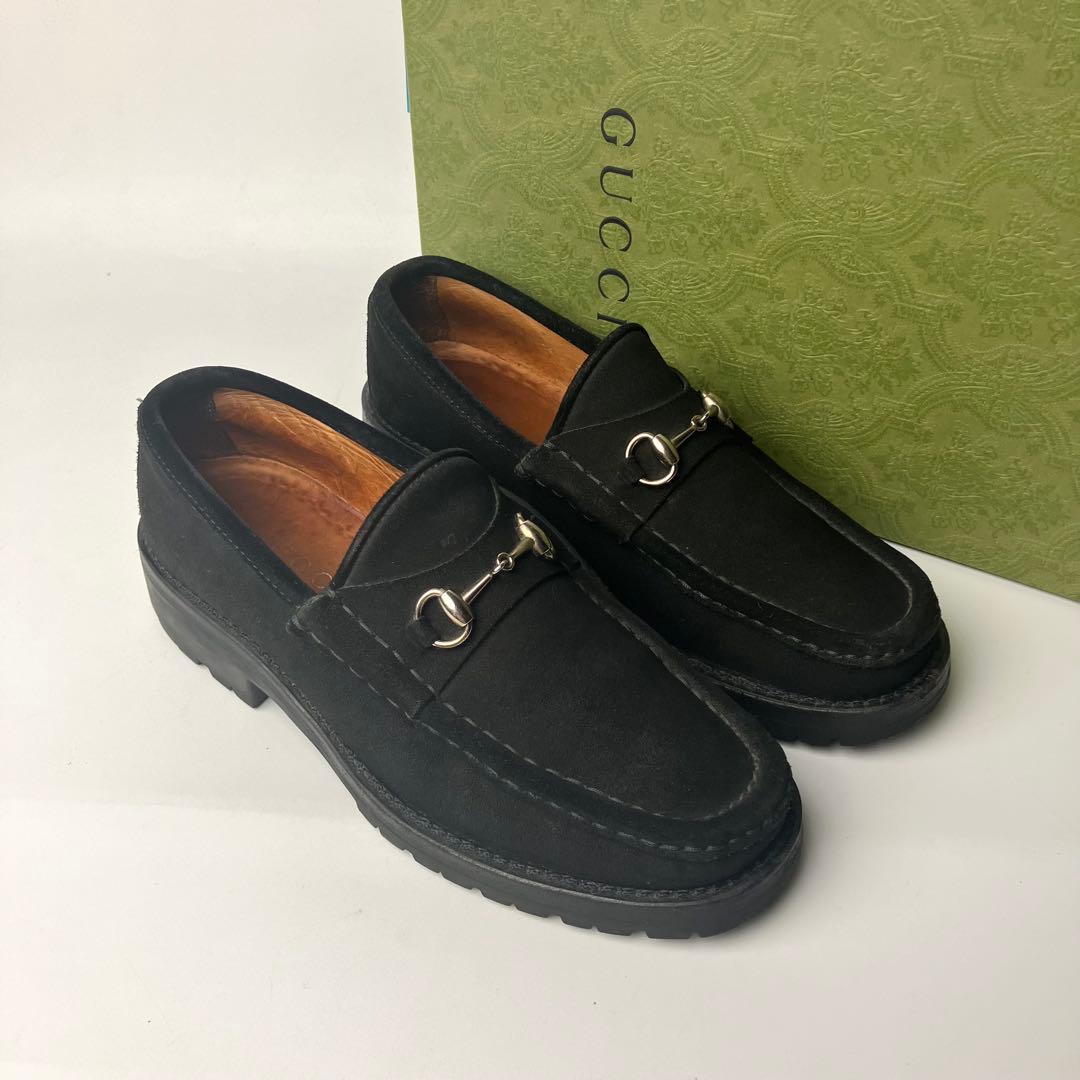 【美品】GUCCI ラグソール　スクエアトゥ　ホースビットローファー　22.5黒