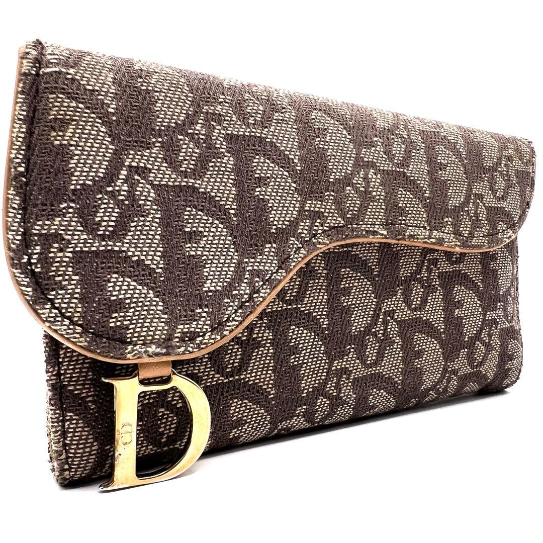 ディオール 三つ折り 長財布 トロッター柄 サドル キャンバス カーキ