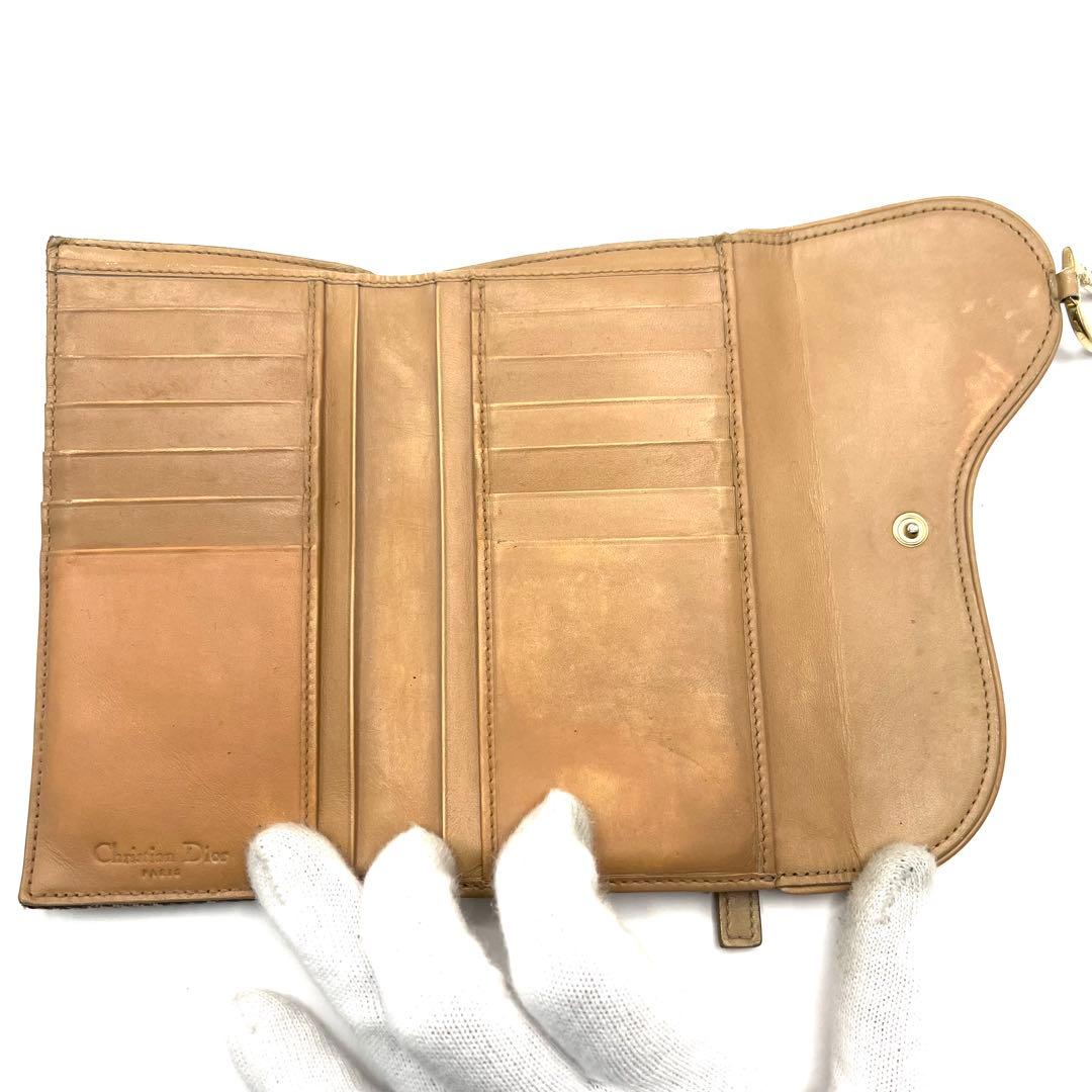 ディオール 三つ折り 長財布 トロッター柄 サドル キャンバス カーキ
