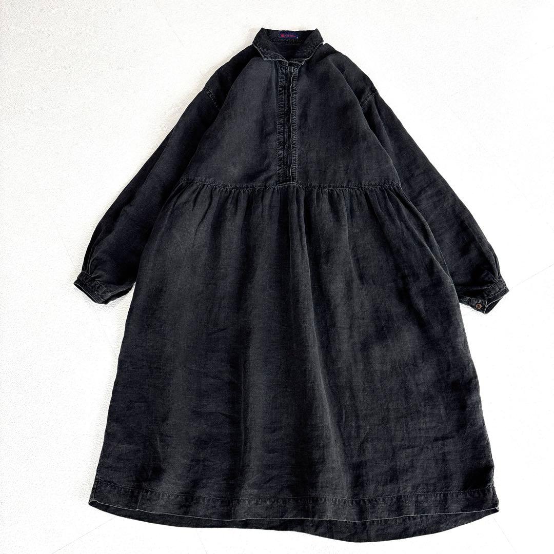 45rpm　リネン100％　ロング　ワンピース　ギャザー　ピンタック風　ブラック