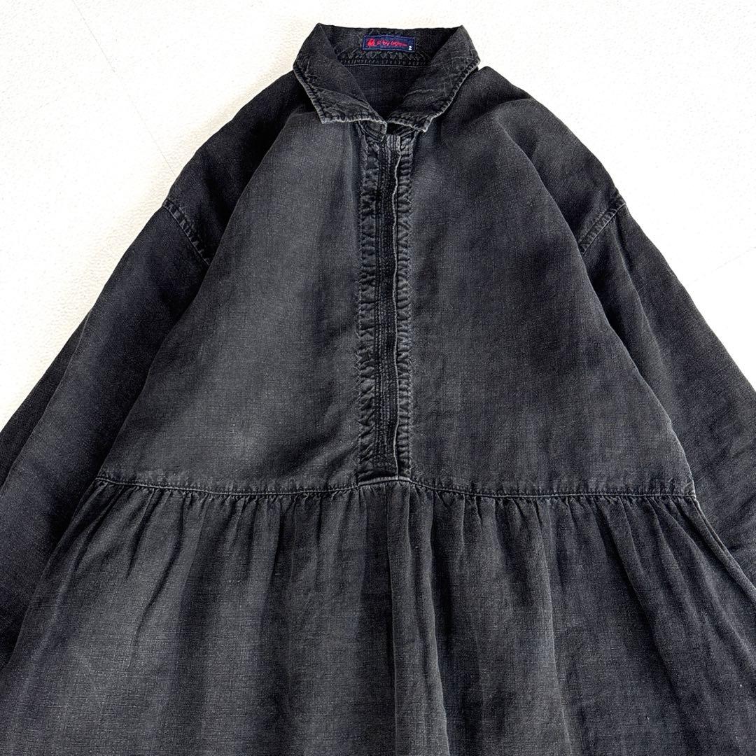 45rpm　リネン100％　ロング　ワンピース　ギャザー　ピンタック風　ブラック