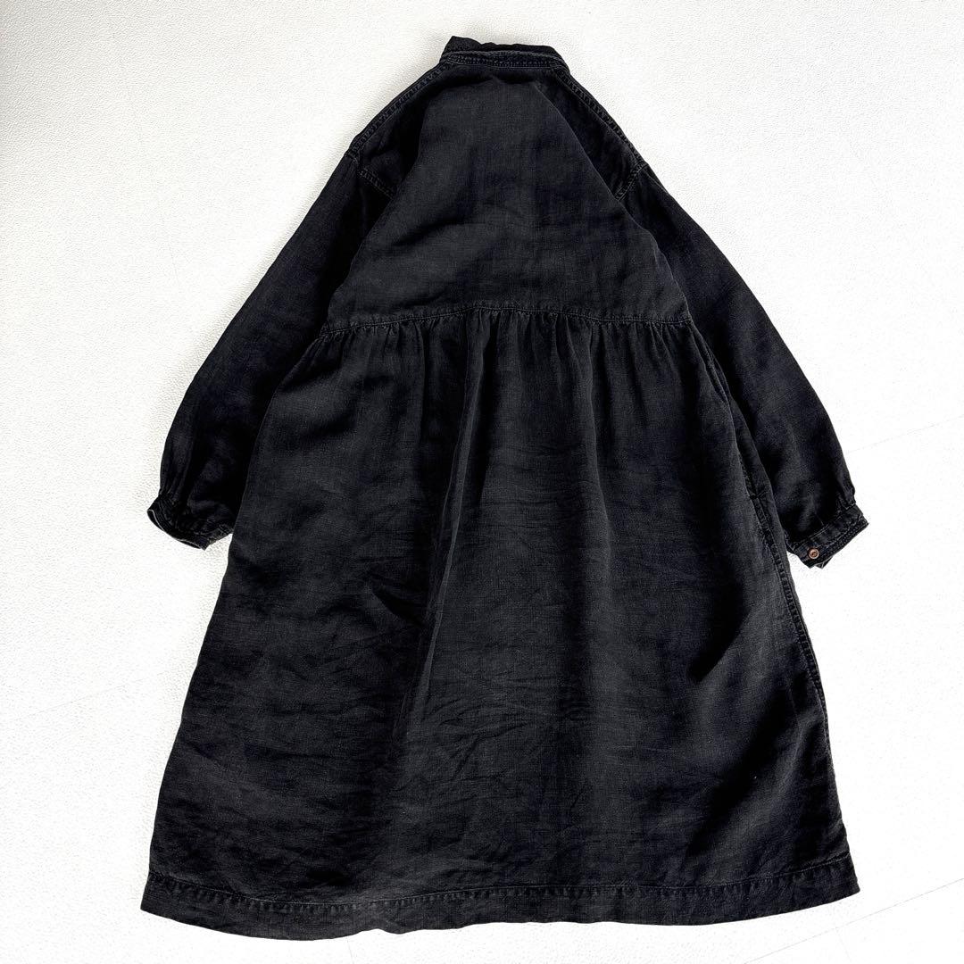 45rpm　リネン100％　ロング　ワンピース　ギャザー　ピンタック風　ブラック