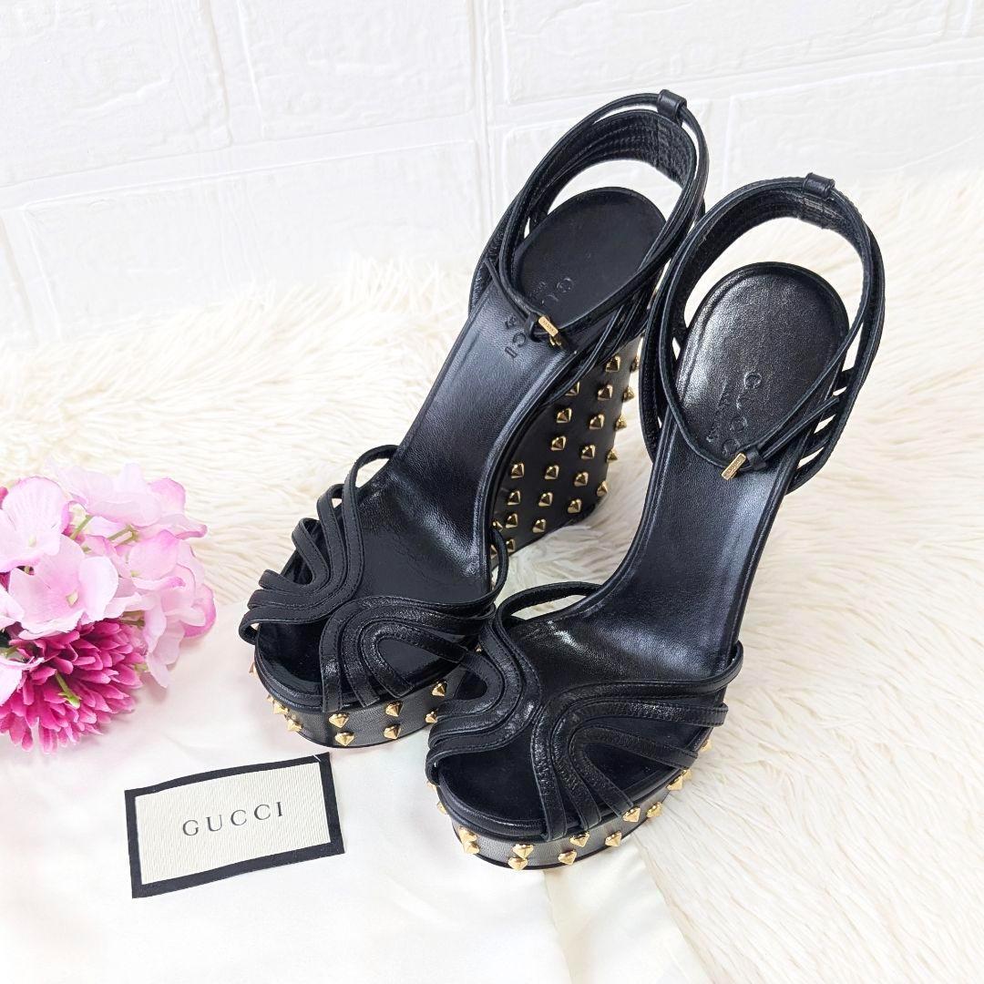 ✨美品✨GUCCI グッチ アンクルストラップ スタッズ サンダル ブラック