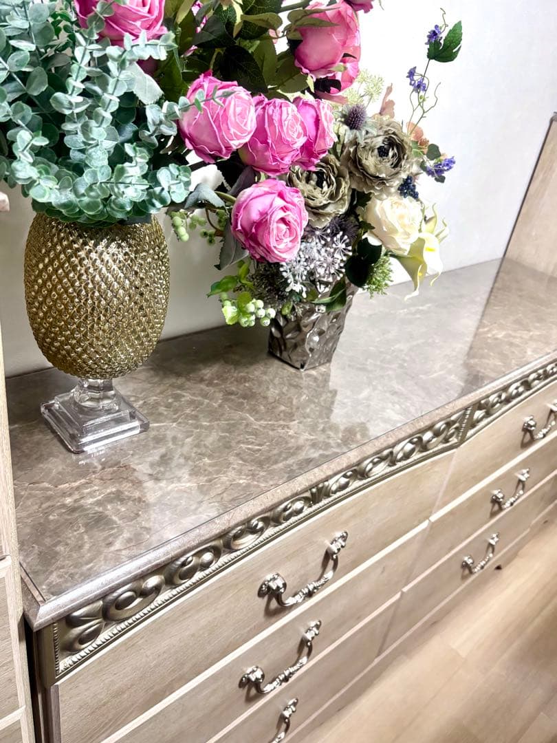 アンティークホワイト チェスト　3段ダブル　６段　木製　ｉ