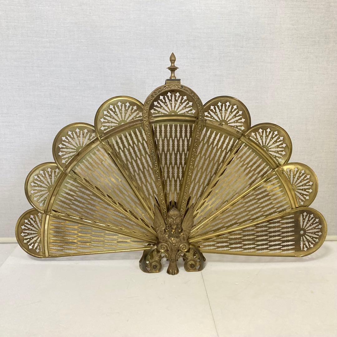 ファイヤースクリーン 暖炉 ストーブ 衝立 真鍮 金属 レトロ ヴィンテージ