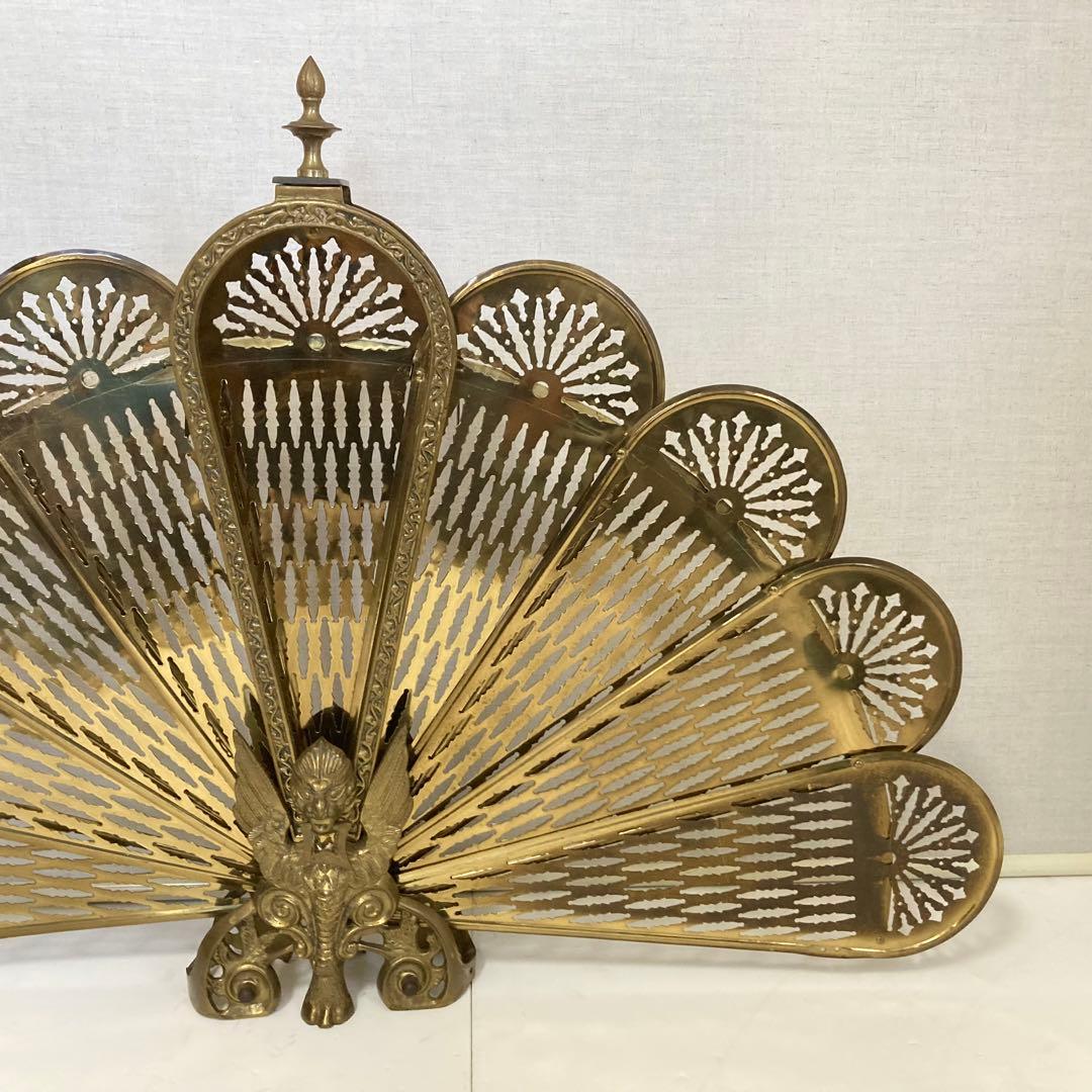 ファイヤースクリーン 暖炉 ストーブ 衝立 真鍮 金属 レトロ ヴィンテージ