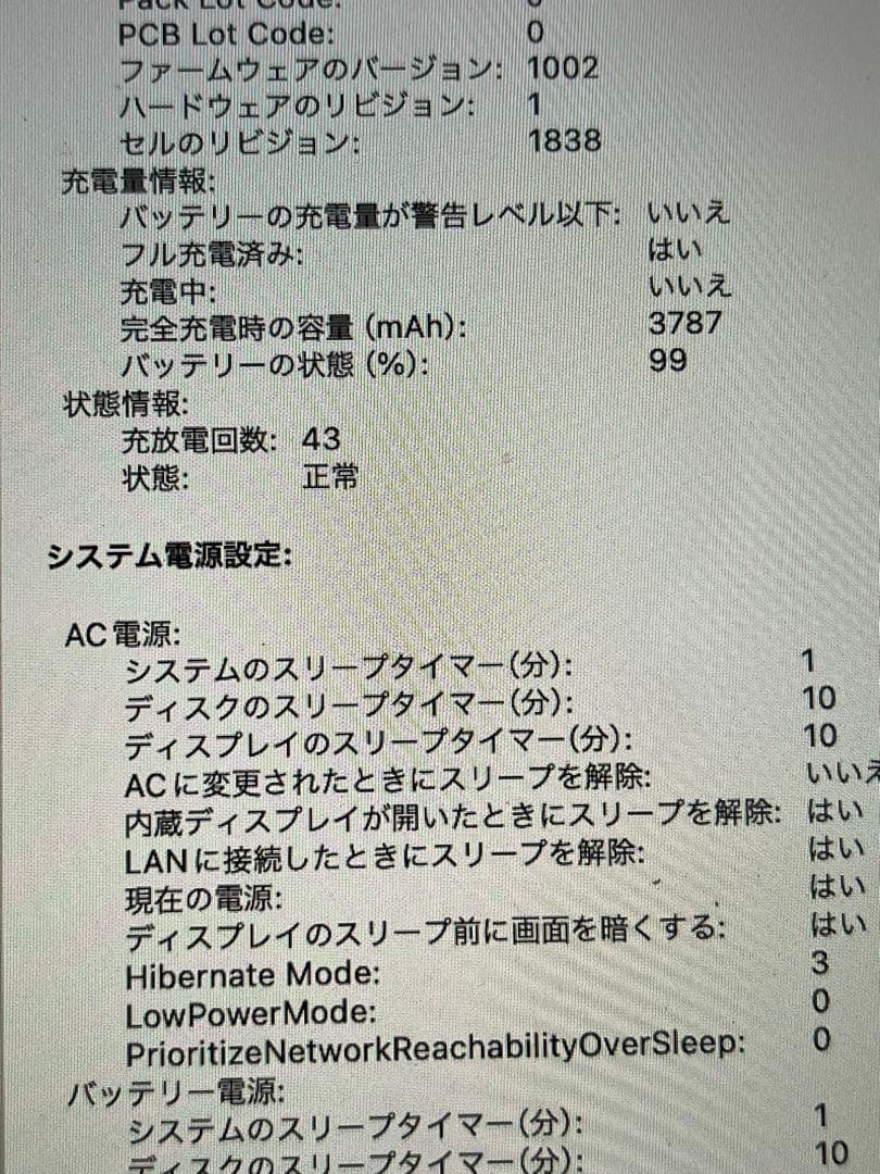 MacBook Air 2020 13インチ256GB Core i5充電43回