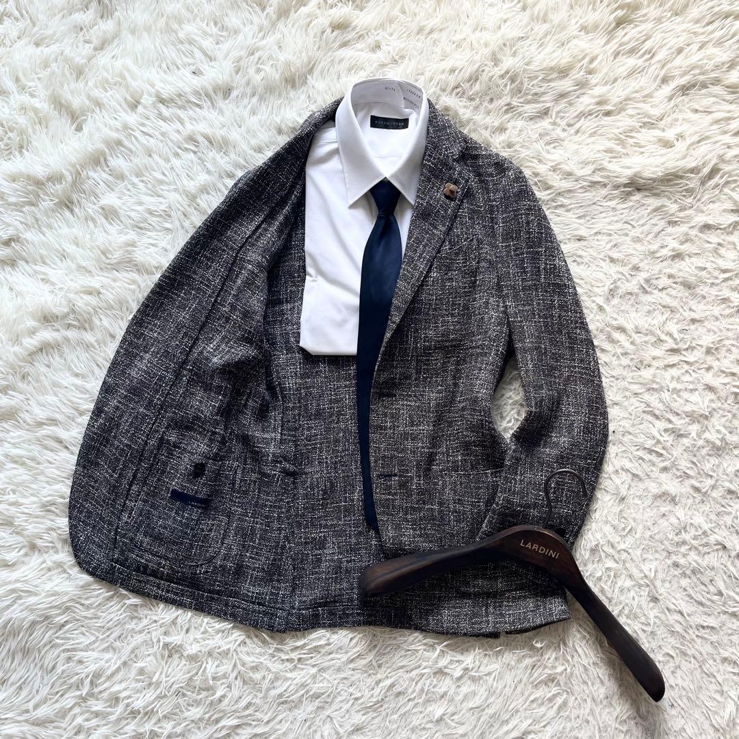 <美品>LARDINI グレー リネン ツイード ジャケット サイズ42
