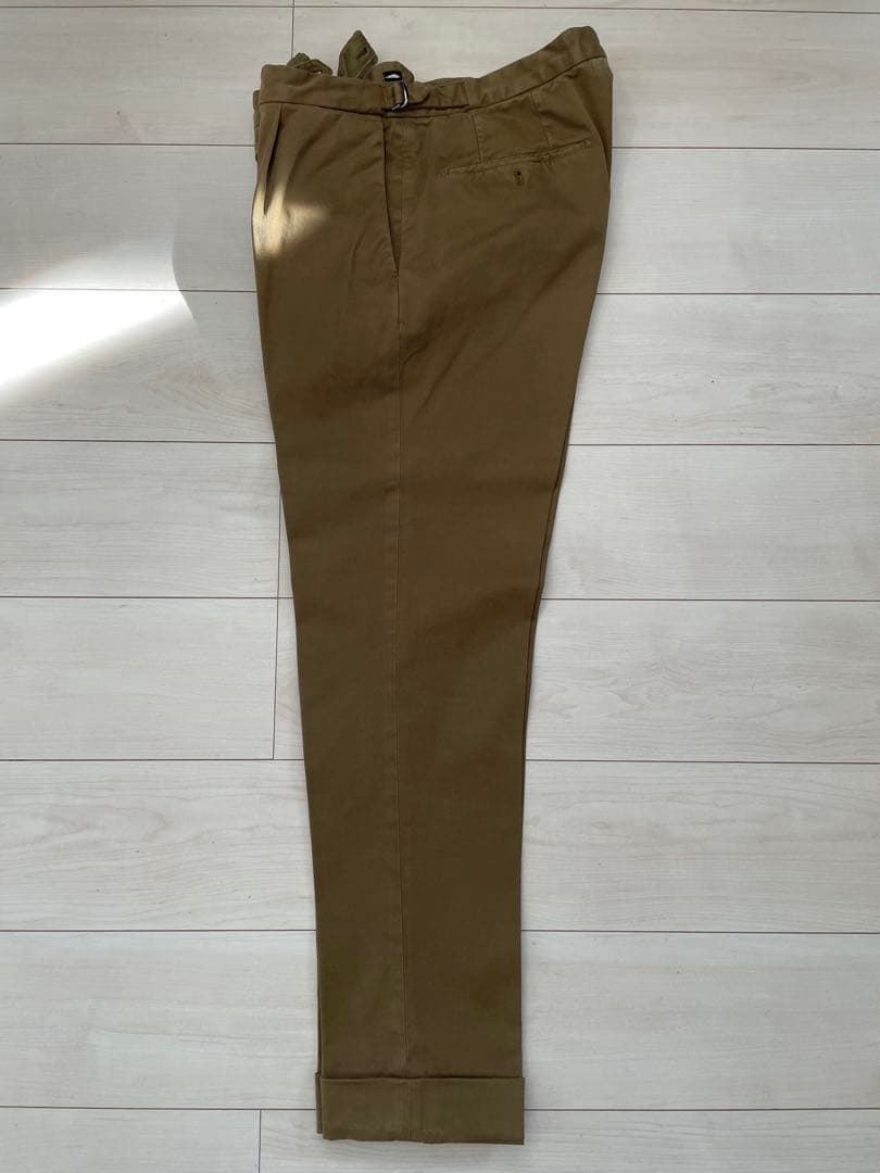 INCOTEXカーキ ワンプリーツ サイドアジャスター チノパン 48
