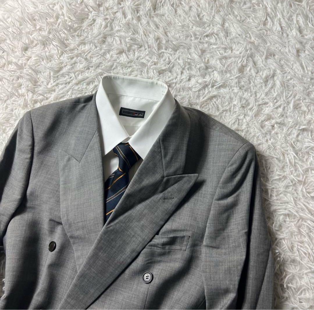 ポールスミス　高級生地　コラボ　セットアップ　スーツ　ダブル　グレー　Lサイズ