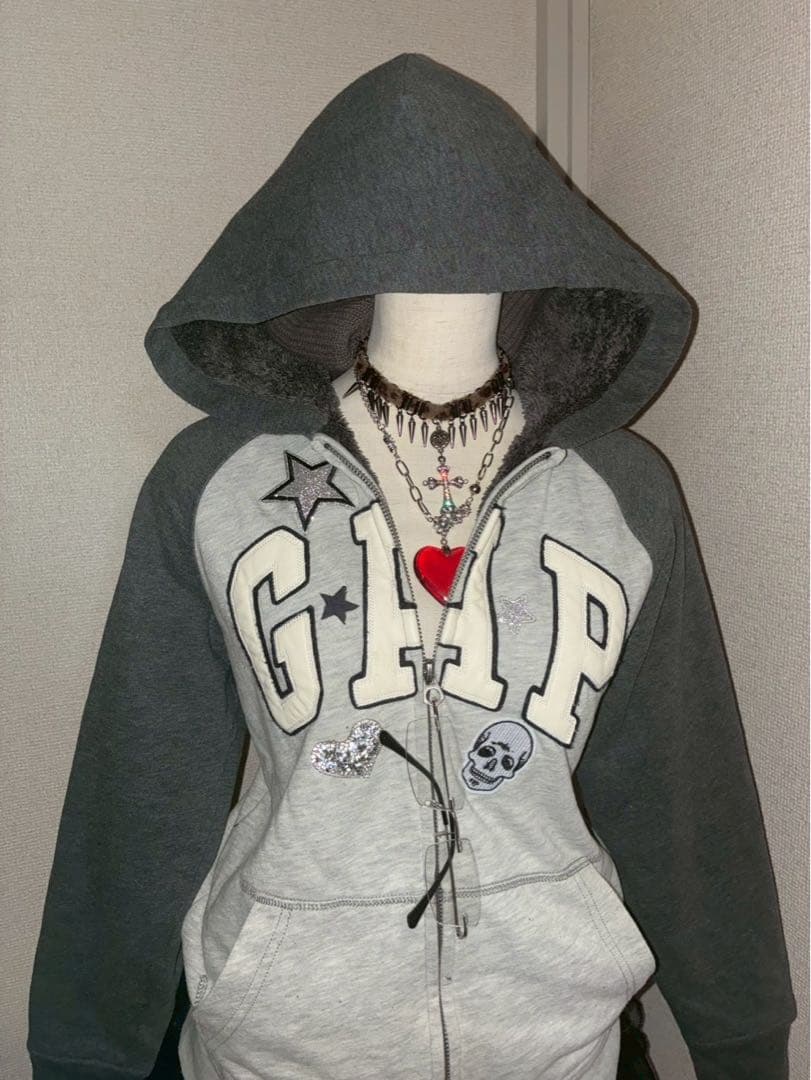 激レア✴︎y2k星ラメ髑髏GAPジップボアパーカー　NANAパンクロック平成ギャル