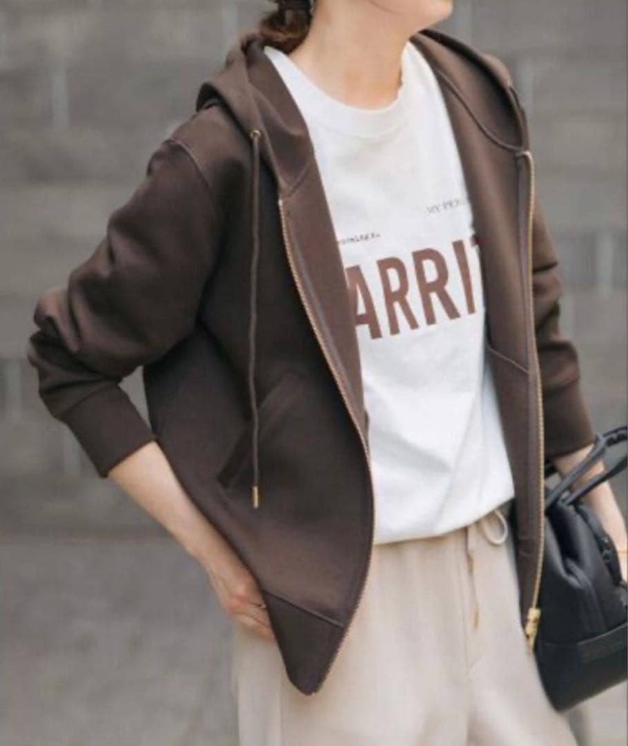 Spick&Span ストレッチジップフードパーカー　ブラウン