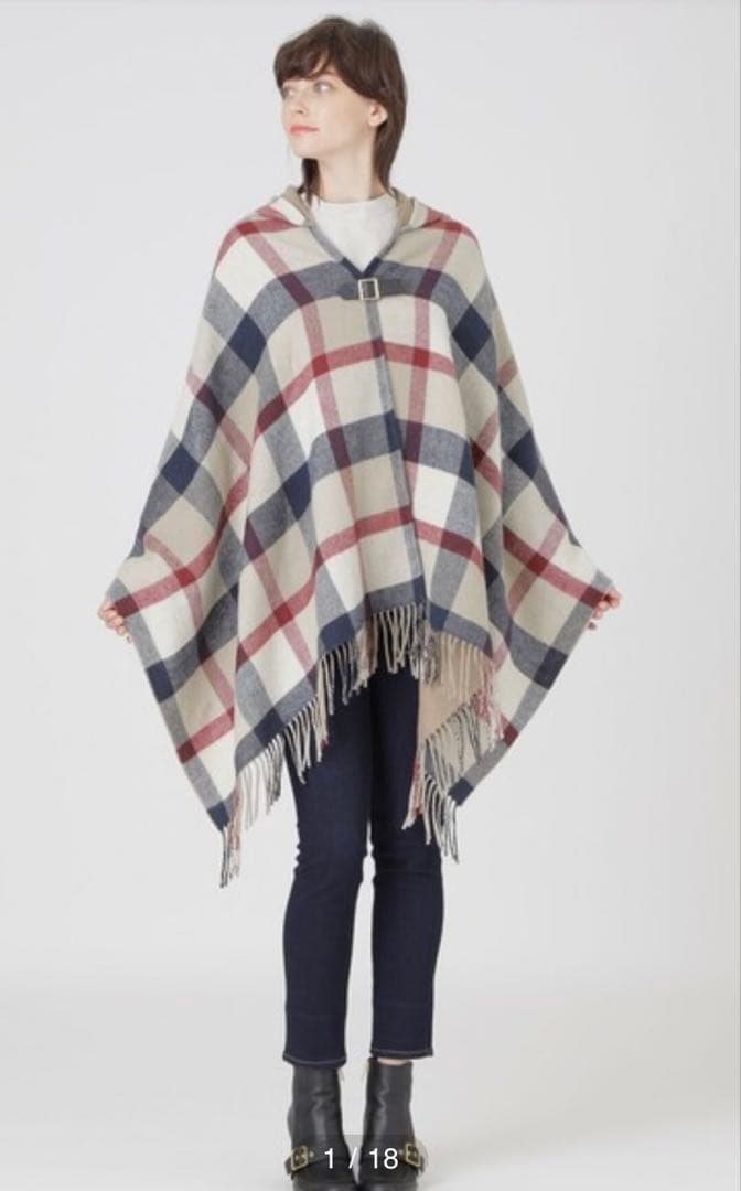 クレストブリッジチェックフード付きショール リバーシブル 38 日本製