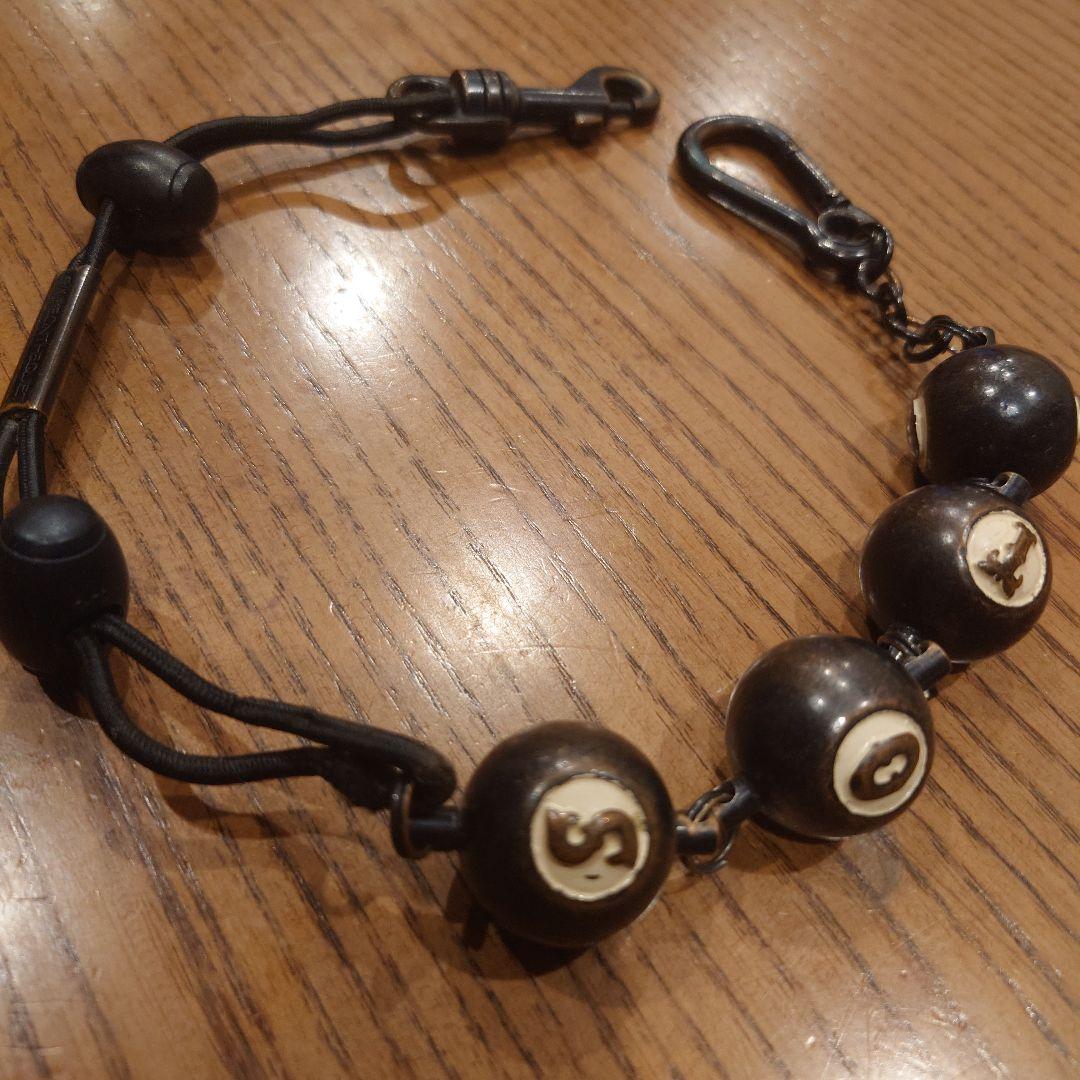 ビーズ付きブラックウォレットチェーン＆リストバンド