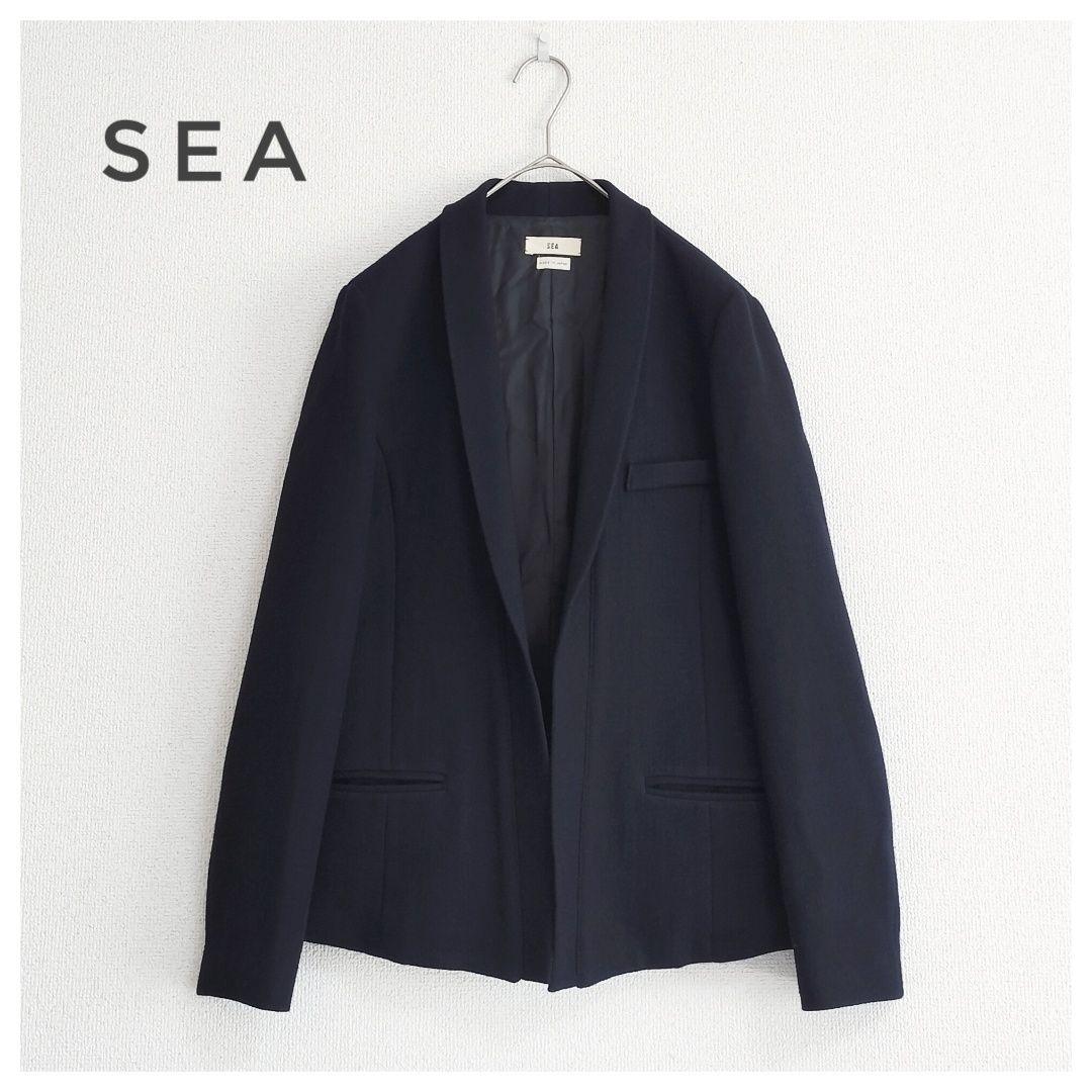 美品 SEA テーラードジャケット ボタンレス ネイビー 1 シー