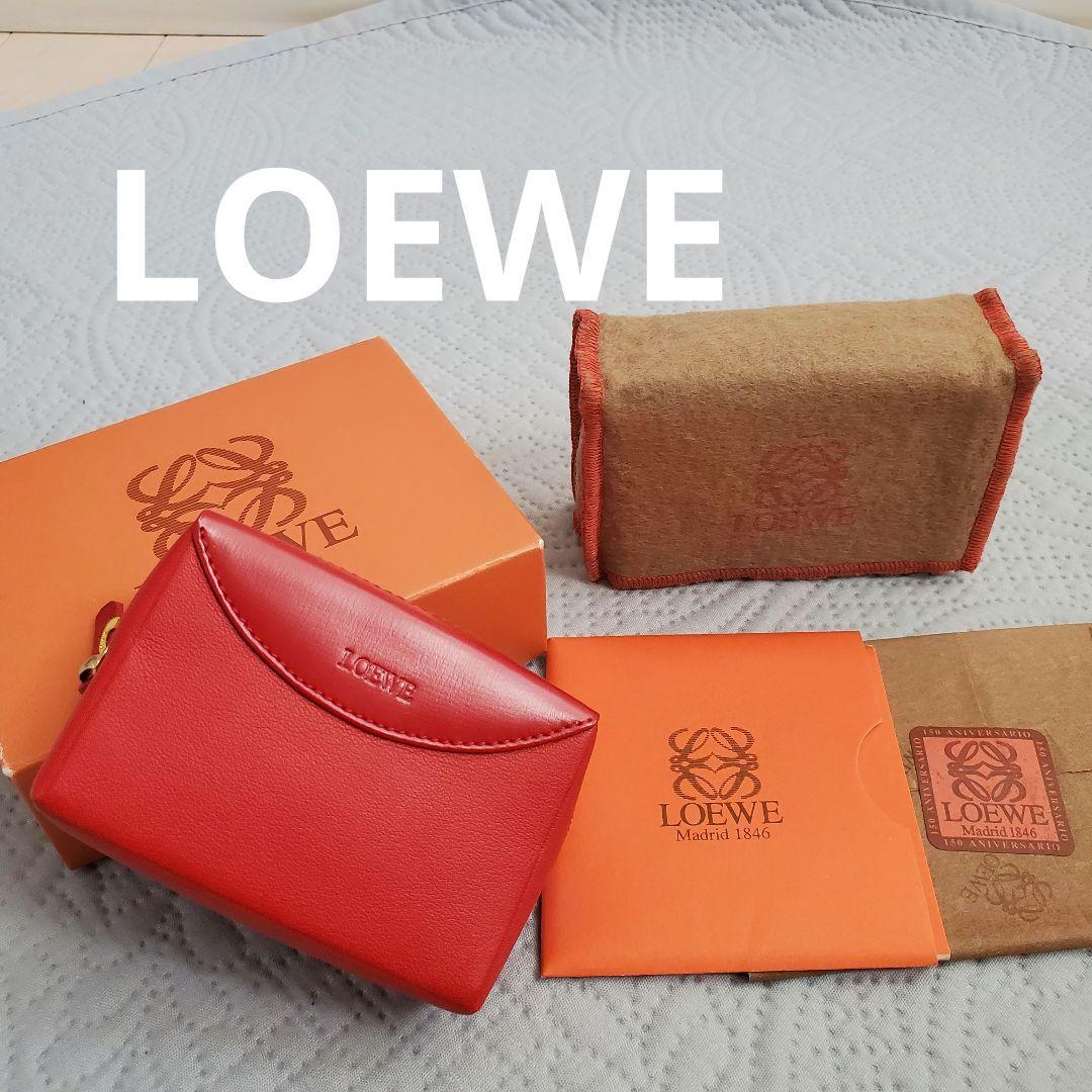 未使用品 LOEWE ロエベ レザー ケース ミニポーチ レッド