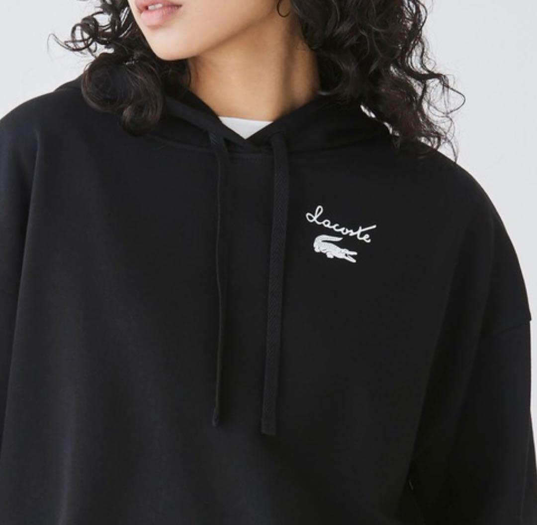 ラコステ　ワイドスウェットパーカー　裏パイル クロップド丈　ブラック L 新品