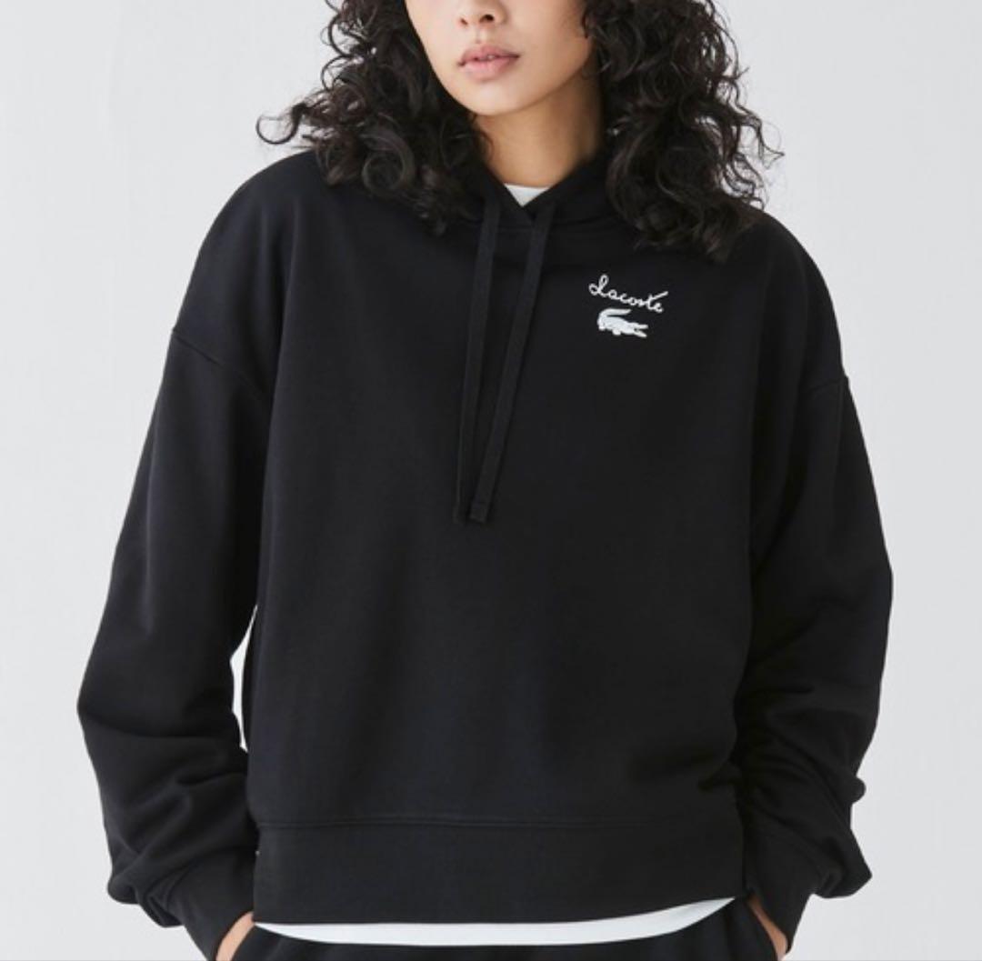 ラコステ　ワイドスウェットパーカー　裏パイル クロップド丈　ブラック L 新品