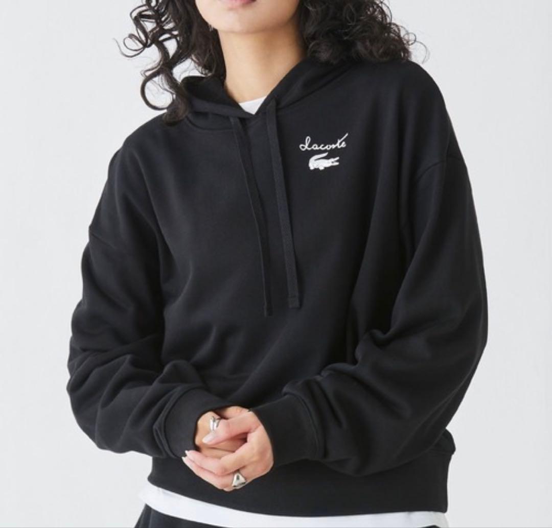 ラコステ　ワイドスウェットパーカー　裏パイル クロップド丈　ブラック L 新品