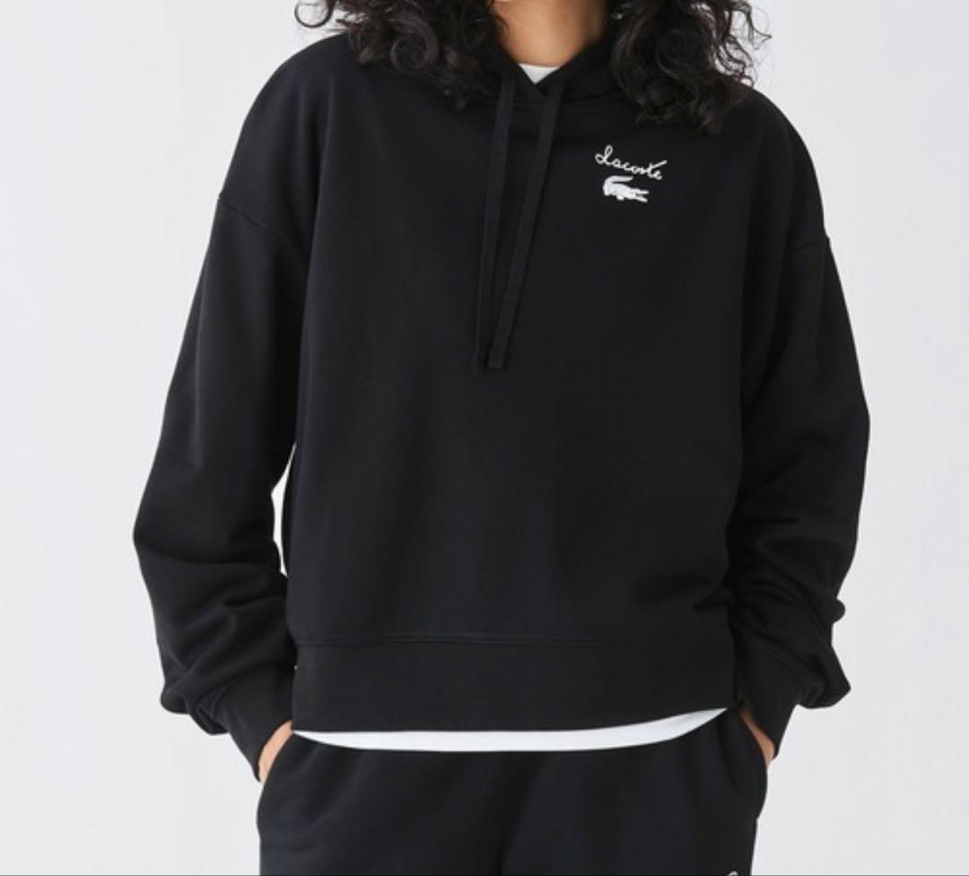 ラコステ　ワイドスウェットパーカー　裏パイル クロップド丈　ブラック L 新品