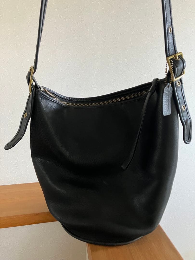 90年代　オールドコーチ　バケツ　黒レザーショルダーバッグ