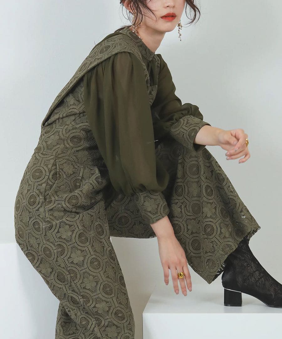 【まぁちぃ】幾何学柄 レース セットアップ パンツ オケージョンドレス