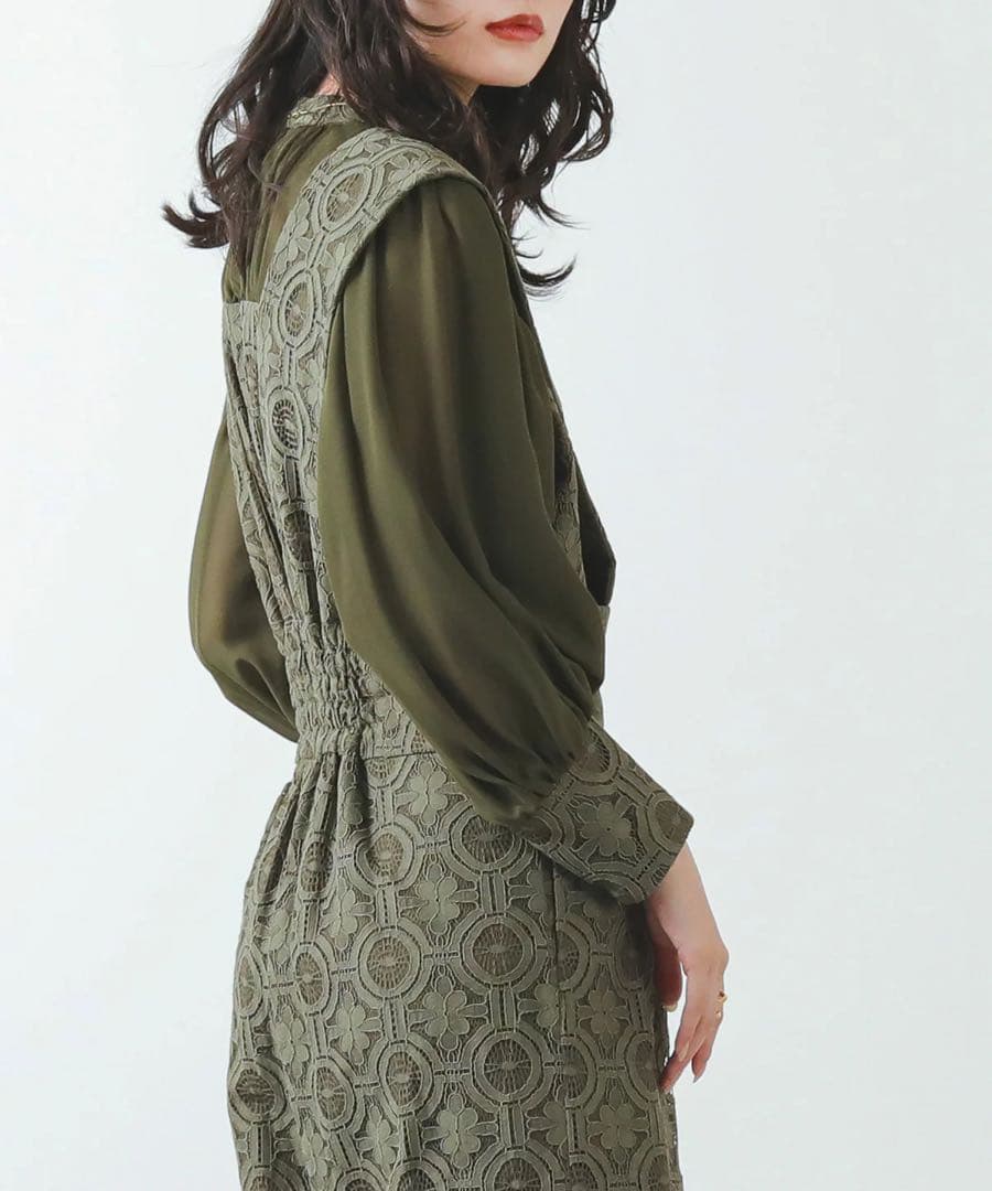 【まぁちぃ】幾何学柄 レース セットアップ パンツ オケージョンドレス